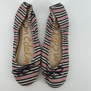Sam Edelman Felicia Striped Ballet Flats Bow Accent Red Blue Fabric Shoes Sz 6M